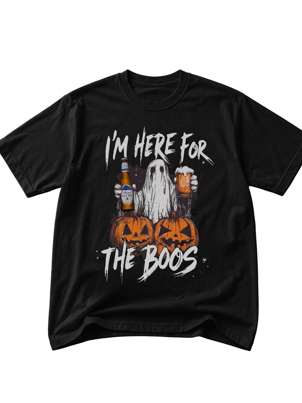 I'm Here For The Boos Funny Ghost Beer Halloween Black T-Shirt